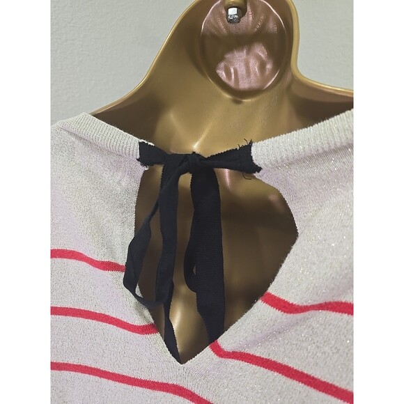 Y2K Princess Vera Wang Cream Red Sweater Womens XL  Stripe Sequin Holiday Bow - Picture 4 of 9